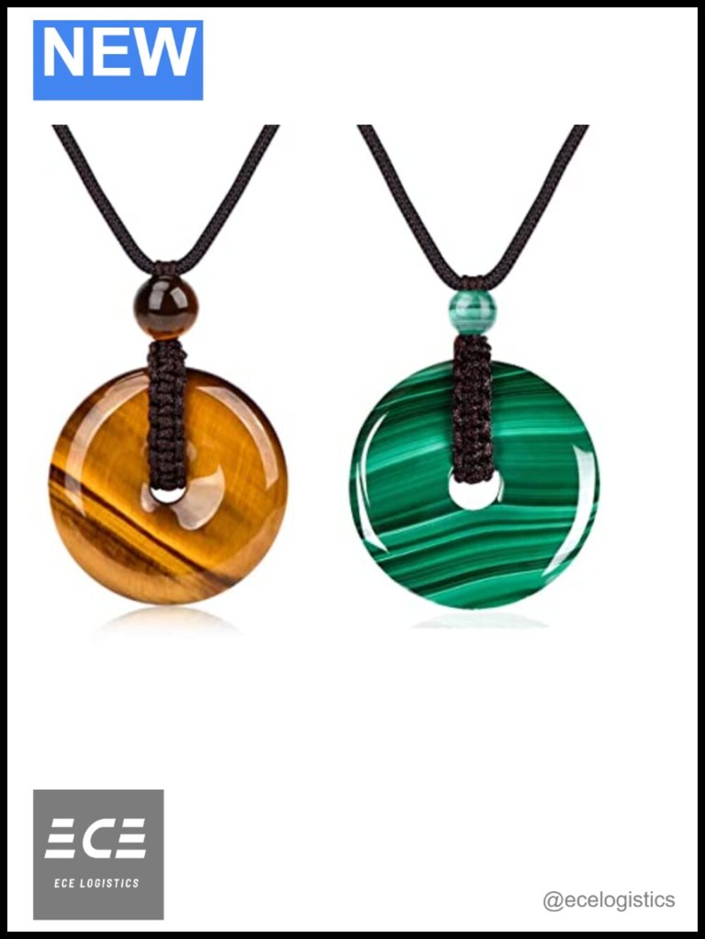 Tiger Eye and Malachite Healing Crystal Pendant Necklace Adjustable Rope